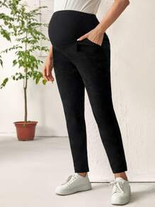 SHEIN Maternity Fold Pleated Adjustable Waist Solid Pants