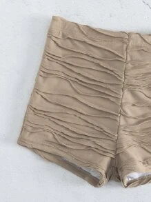 SHEIN Swim Summer Beach Textured Bikini Set One Shoulder Underwire Bra Top & Shorts 2 Pieces Bikini - Mocha Brown - View 5