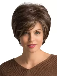 HAIRCUBE 10 Inch Brown Mixed Short Hair Synthetic Heat-Resistant Wig Sophisticated Beautiful Everyday Ladies Wigs Flash - Multicolor - View 2
