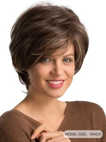 HAIRCUBE 10 Inch Brown Mixed Short Hair Synthetic Heat-Resistant Wig Sophisticated Beautiful Everyday Ladies Wigs Flash - Multicolor - View 4