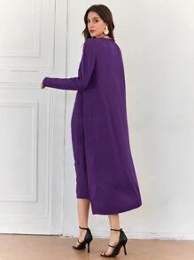 Seusyu Open Front Coat & Ruched Bodycon Dress - Purple - View 2