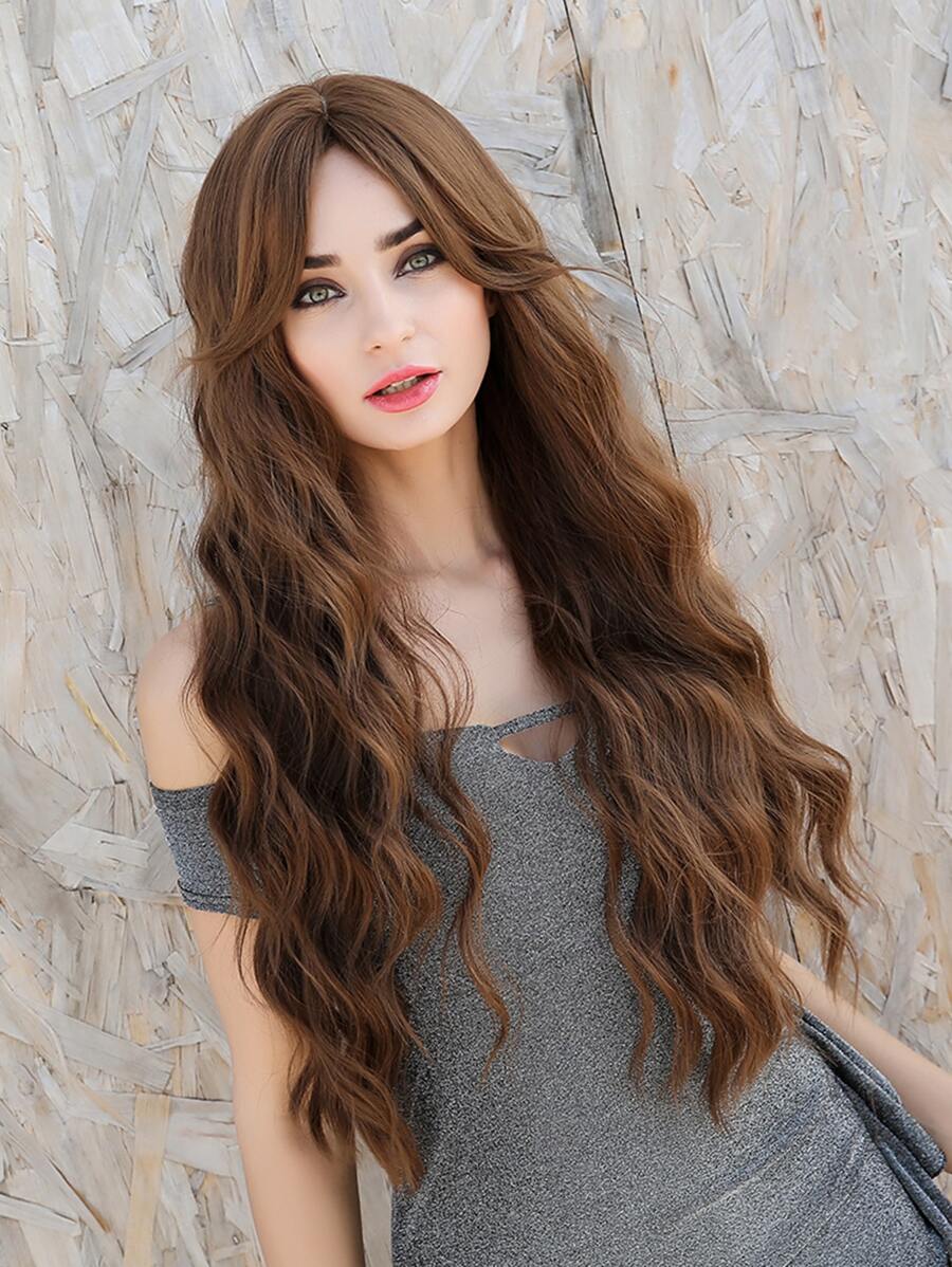 HAIRCUBE 26 Inch Long Curly Wigs Brown Wigs With Bangs Synthetic Heat