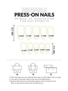 提升你風格帶24入組長款杏仁黑色和白色法語水鑽風格假指甲和1入組指甲銼和1張膠帶 - 彩色 - 查看 6