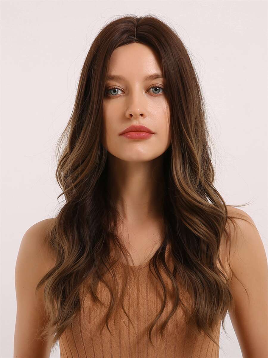 1pc Natural Long Curly Wig - Brown - View 1