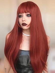 Peluca larga recta de 26 pulgadas para mujeres HAIRCUBE, peluca sintética natural con flequillo, elegante y bella, con apariencia natural, resistente al calor, para uso diario, fiestas y Navidad - Rojo - Ver 4