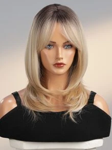 HAIRCUBE 20 Inch Long Ombre Brown Blond And Pink  Wigs With Bangs, Long Natural Curly Layered Synthetic Hair For Women Synthetic Heat-Resistant Wig For Daily And Party. - Multicolor - View 6