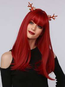 HAIRCUBE 20 Inch Long Straight Wig, Women, Natural Looking Synthetic Wig With Bangs, Stylish And Natural, Heat Resistant Synthetic Wig, Suitable For Daily Wear, Parties, Cosplay And Christmas Occasions - Red - View 2