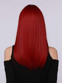 HAIRCUBE 20 Inch Long Straight Wig, Women, Natural Looking Synthetic Wig With Bangs, Stylish And Natural, Heat Resistant Synthetic Wig, Suitable For Daily Wear, Parties, Cosplay And Christmas Occasions - Red - View 3