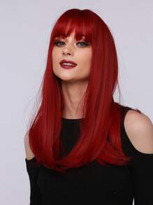 HAIRCUBE 20 Inch Long Straight Wig, Women, Natural Looking Synthetic Wig With Bangs, Stylish And Natural, Heat Resistant Synthetic Wig, Suitable For Daily Wear, Parties, Cosplay And Christmas Occasions - Red - View 4