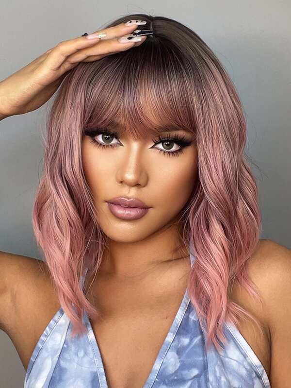 HAIRCUBE 12 Inch MultiColor Wavy Curly Wigs Pink Hair Beautiful pretty