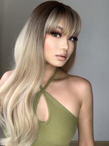 HAIRCUBE 24 英寸长渐变色金棕色和橙色卷发假发，带刘海，性感合成假发，适合女性，自然日常发型，适合派对 - 金色 - 查看 3