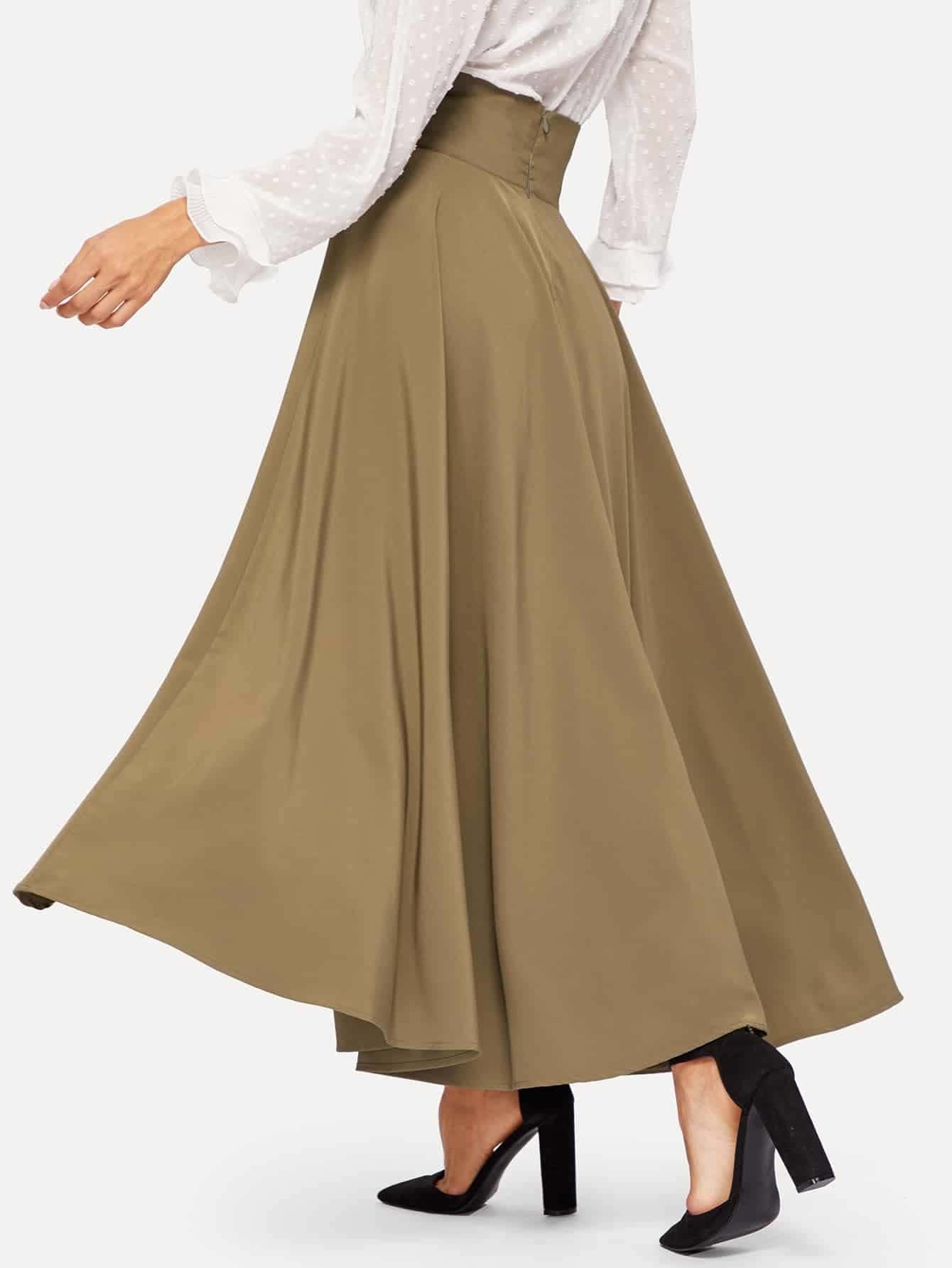 High Waist Zip Back Knot Swing Skirt