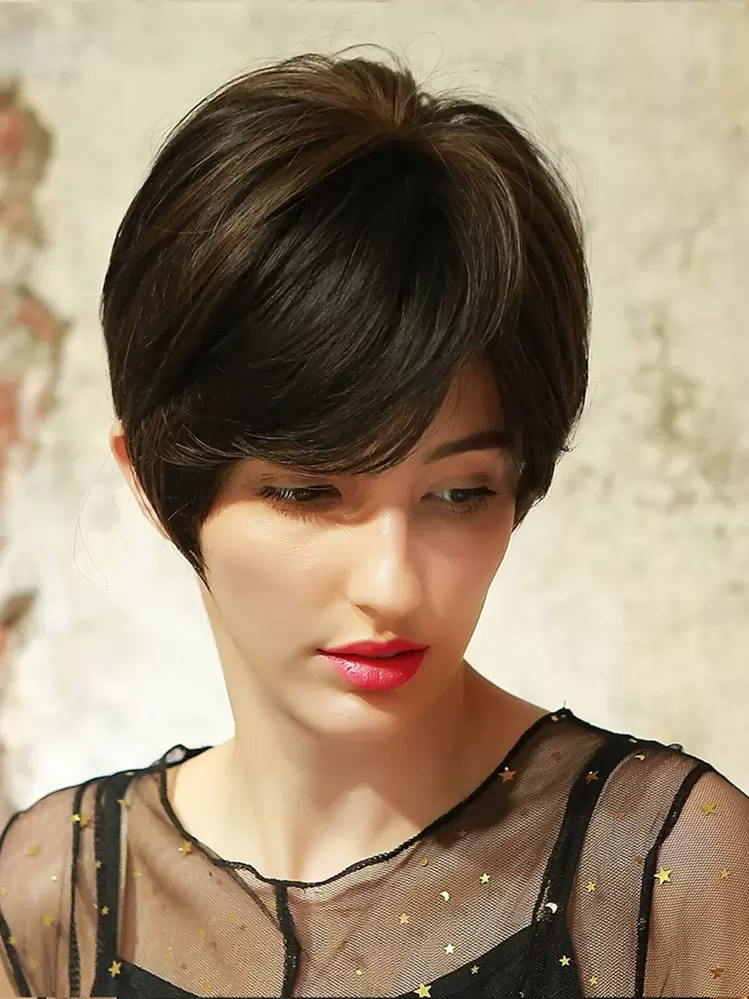 Haircube 10 インチ黒ショートウィッグ合成かつら前髪髪ふわふわ自然で