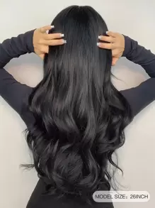High Quality Black 26-Inch Long Curly Natural Wave Wig Curly Synthetic Wig With Bangs Perfect For Everyday Use At Birthday And Holiday Parties - Black - View 5