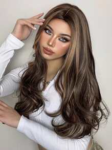 HAIRCUBE 26 英寸长假发 长卷发合成假发 棕色挑染假发 女士中分耐热卷发假发 - 彩色 - 查看 4