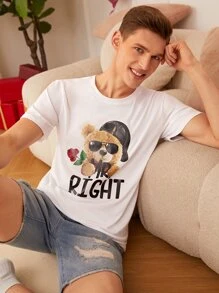 Manfinity Hombres 1 pieza Camiseta con estampado de oso - Blanco - Ver 1
