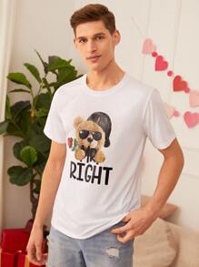 Manfinity Hombres 1 pieza Camiseta con estampado de oso - Blanco - Ver 3