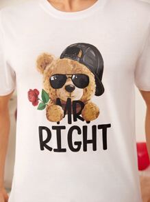 Manfinity Hombres 1 pieza Camiseta con estampado de oso - Blanco - Ver 5