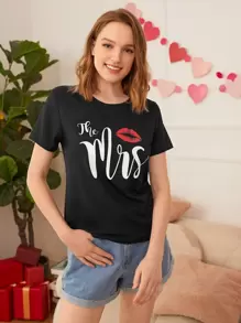 SHEIN Unity Lip & Letter Graphic Tee - Black - View 1