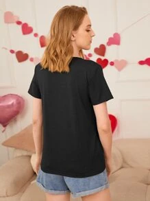 SHEIN Unity Lip & Letter Graphic Tee - Black - View 2