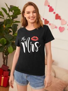 SHEIN Unity Lip & Letter Graphic Tee - Black - View 5