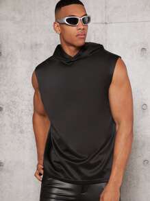 Manfinity Men Solid Hooded Tank Top - Black - View 1
