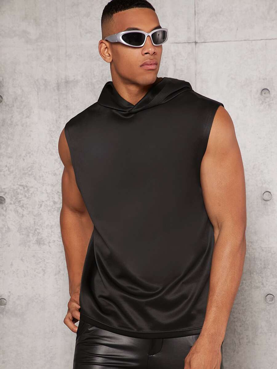Manfinity Men Solid Hooded Tank Top - Black - View 1