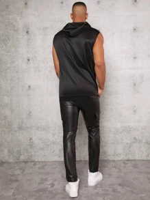 Manfinity Men Solid Hooded Tank Top - Black - View 3