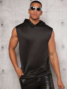 Manfinity Men Solid Hooded Tank Top - Black - View 4