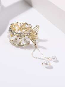 Sáp Vuốt Tóc Trang Trí Hoa & Ngọc Trai Giả Ngẫu Nhiên - Vàng - Xem 2