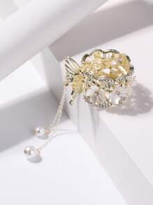 Sáp Vuốt Tóc Trang Trí Hoa & Ngọc Trai Giả Ngẫu Nhiên - Vàng - Xem 3