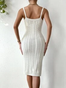 SHEIN Essnce Cable Knit Cami Jumper Dress - White - View 6