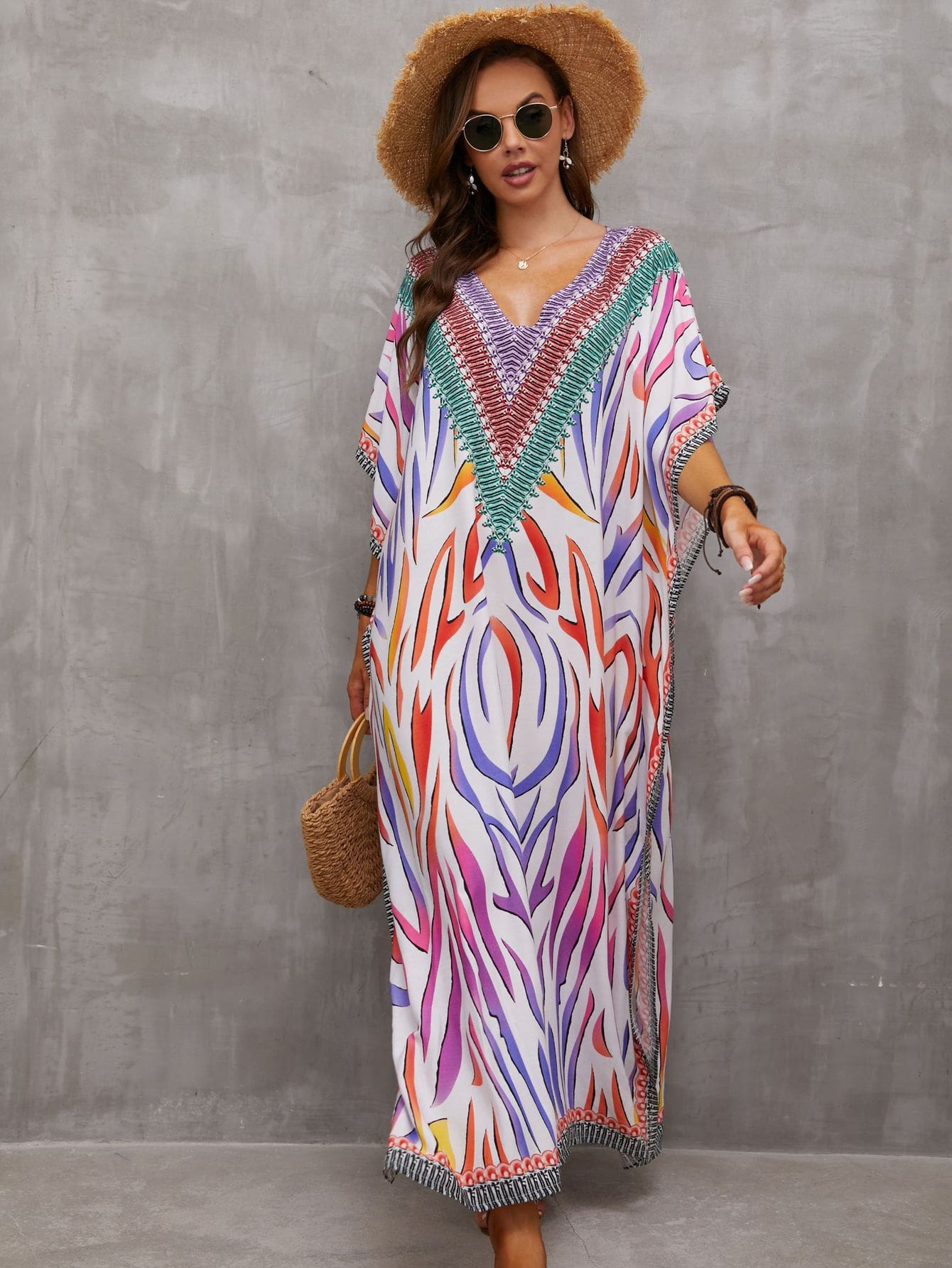 滿版印花高衩罩衫休閒服穿戴屋洋裝