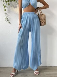 SHEIN Holidaya Quần nữ Bất đối xứng màu trơn Giải trí - Màu xanh nhạt - Xem 1
