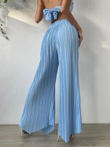 SHEIN Holidaya Quần nữ Bất đối xứng màu trơn Giải trí - Màu xanh nhạt - Xem 2