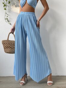 SHEIN Holidaya Quần nữ Bất đối xứng màu trơn Giải trí - Màu xanh nhạt - Xem 4