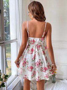 SHEIN VCAY Floral Print Cami Dress - White - View 2