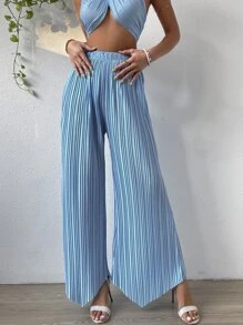 SHEIN Holidaya Quần nữ Bất đối xứng màu trơn Giải trí - Màu xanh nhạt - Xem 6