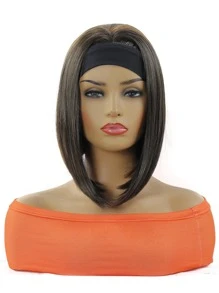 Short Straight Synthetic Wig With Headband - Multicolor - View 1