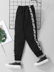 Toddler Girls Contrast Letter Tape Joggers - Black - View 1