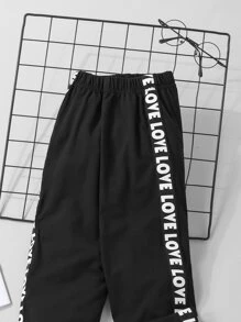 Toddler Girls Contrast Letter Tape Joggers - Black - View 5
