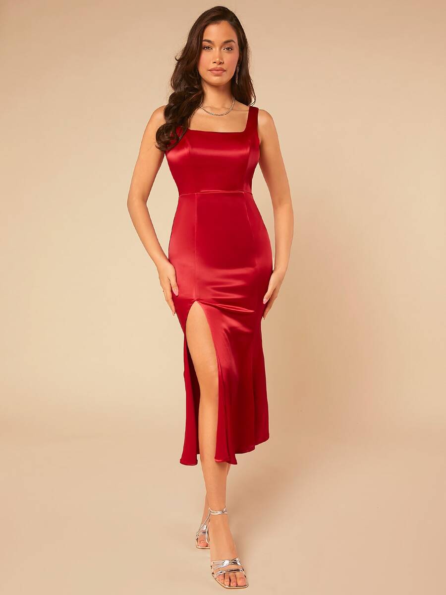 SHEIN Belle 高衩緞面洋裝