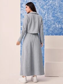 Mulvari 字母補丁細節夾克和半身裙 - 灰色 - 查看 2