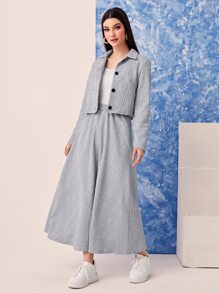 Mulvari 字母補丁細節夾克和半身裙 - 灰色 - 查看 3