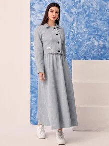 Mulvari 字母補丁細節夾克和半身裙 - 灰色 - 查看 4