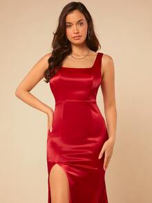 SHEIN Belle 高衩緞面洋裝