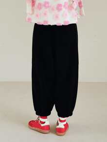 Floral Print Drop Crotch Trousers - Black - View 2