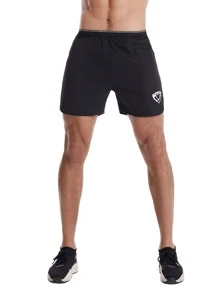 Men Letter Graphic Sports Shorts - Black - View 3
