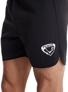 Men Letter Graphic Sports Shorts - Black - View 4