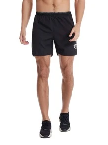 Men Letter Graphic Sports Shorts - Black - View 5